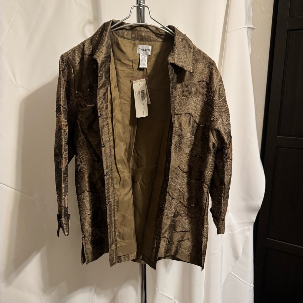 Chico's Elegant Brown Patterned Jacket NWT - image 2